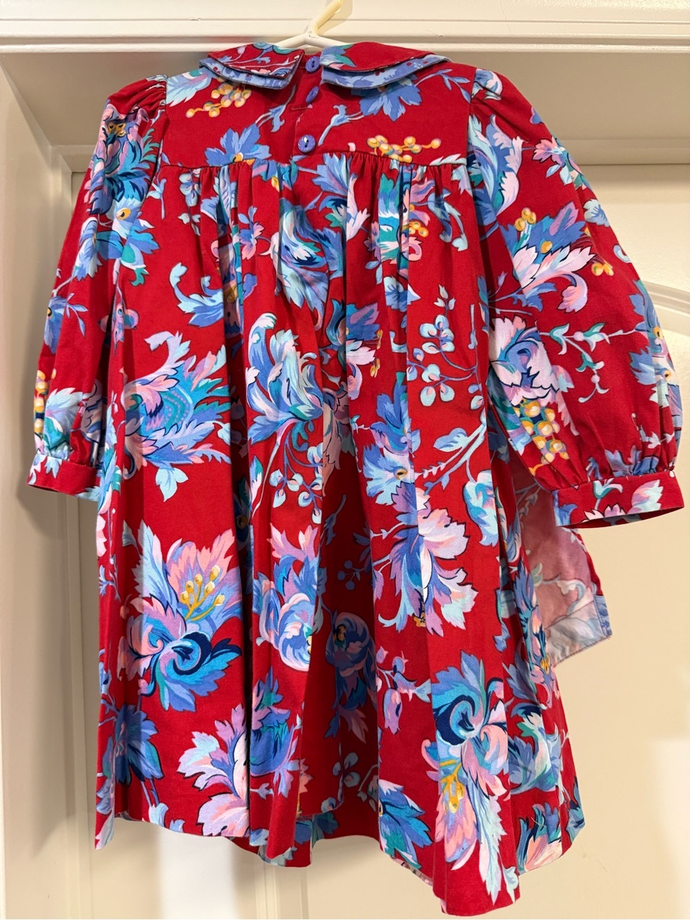 Vintage Mary Jane Girls Floral Dress Size 3 Red Blue Long Sleeve Cottagecore